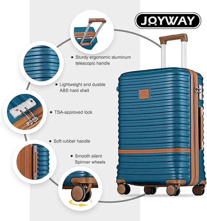 Joyway Expandable Luggage Sets 2 Piece Carry on and Check,Hardside Suitcase with Spinner Wheels and TSA Lock (Blue,13/20/24)