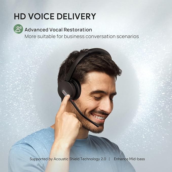 Yealink BH70 UC Wireless Bluetooth Headset with Microphone for Work, up to 35h Talking Battery, Teams UC Compatible Headsets for Computer Mobile, 147g Lightweight Headphone for Open Office 50m Range