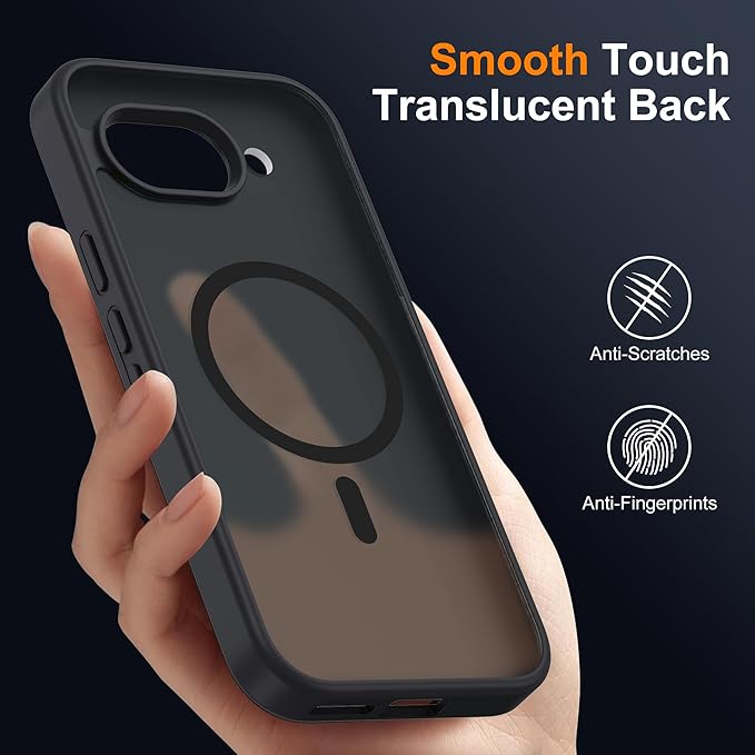 Compatible with Google Pixel 9A Case with Magnetic [Compatible with Mag-Safe][Military Grade Drop Protection] Slim Translucent Matte Phone Case with Anti-Fingerprint Tech, Black