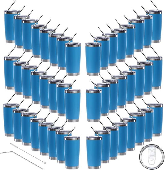 20oz insulted tumblers stainless steel cup Tumbler Bulk with push Lid, and metal straw powder coated coffee cup for cold and hot drinking (48, sky blue)