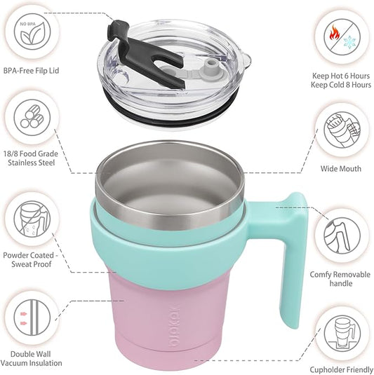 BJPKPK 10 oz Tumbler With Handle Stainless Steel Insulated Tumblers With Lid And Straw For Women,Bubble Gum