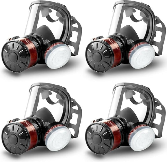 HANUU Gas Masks Survival Nuclear and Chemical, Gas Mask with 40mm Activated Carbon Filter and P-A-1 Filters, Tactical Full Face Respirator Mask for Vapor Chemicals Spray Paint Resin Dust (4 Pack)