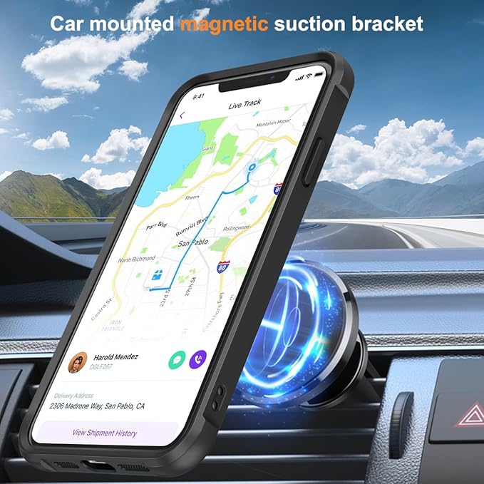 Compatible with iPhone 11 Pro Max Case with Invisible Magnetic O-Ring Stand Military-Grade Translucent Case for iPhone 11 ProMax 6.5" [Compatible with Mag-Safe][Great Grip Feeling], Black