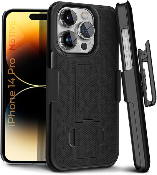 MOTIVE iPhone 14 Pro Holster Case, Belt Clip Shell Combo, Slim Rugged Drop Shockproof Protective Cover with Kickstand (6.1" Pro) | Ranger Series