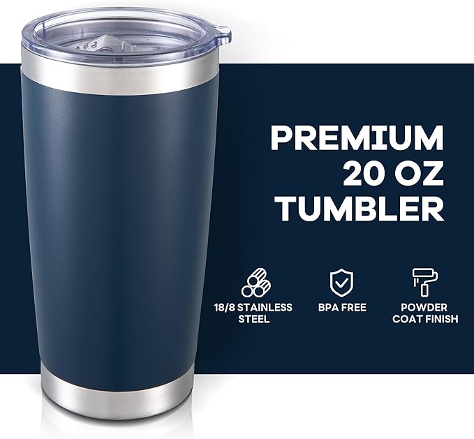 20 oz Tumbler with Lid Stainless Steel Double Wall Vacuum Insulated Tumblers Powder Coated Cups Travel Mug Keep Drinks Cold and Hot, Navy