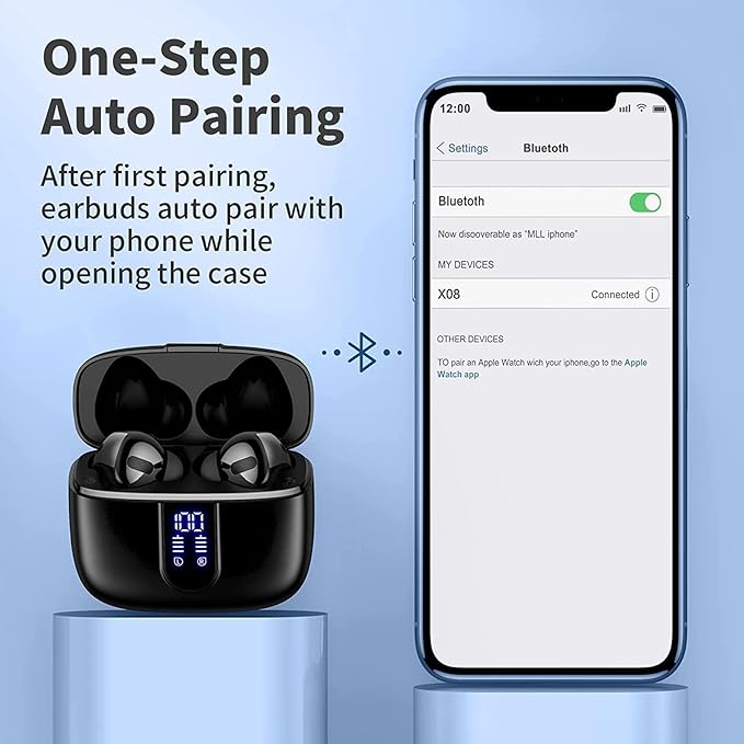 TAGRY 2 Sets X08 Purple and Black Bluetooth Headphones True Wireless Earbuds 60H Playback Ear Buds with Wireless Charging Case in-Ear Earbuds with Mic