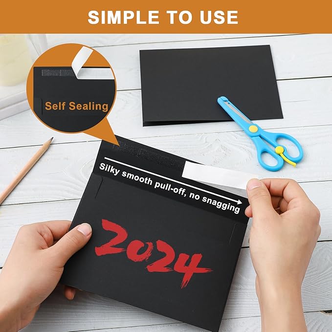 100 Packs Black Blank Greeting Cards and Envelopes 4 x 6 Heavyweight Folded Cardstock and A4 Envelopes Printable Self Seal for Graduations, Thank You Cards, Wedding Invitations, Baby Shower