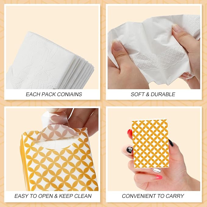 Crtiin 50 Pcs Travel Tissue Bulk Geometry Designed Pocket Tissues Small Size Individual Travel 3 Ply Paper Facial Tissues for Guests Celebration Graduation