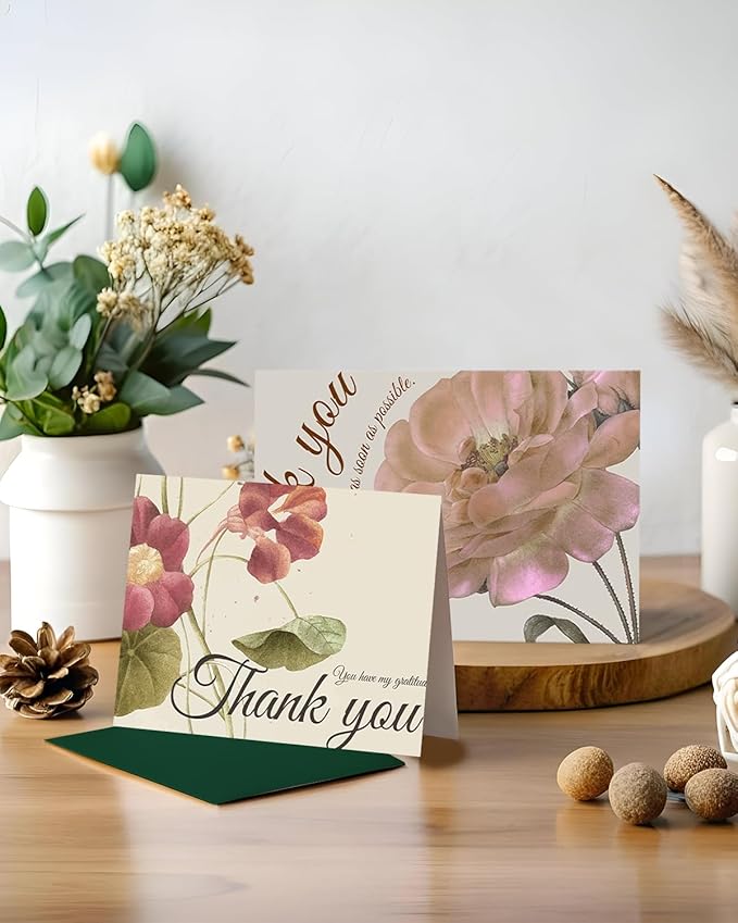 qiqee Palm Flower Thank You Cards 24 Greeting Gift Cards for Handwritten Messages 4x6 Inch Thank You Notes (24pcs Envelopes)