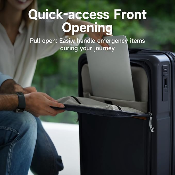 ROAMING Expandable 20 Inch Carry On Luggage with Mute Brake Wheels Airline Approved Hard Shell Suitcases with Front Pocket Top Opening Luggage with TSA Lock for Short Business Travel, Glaze blue