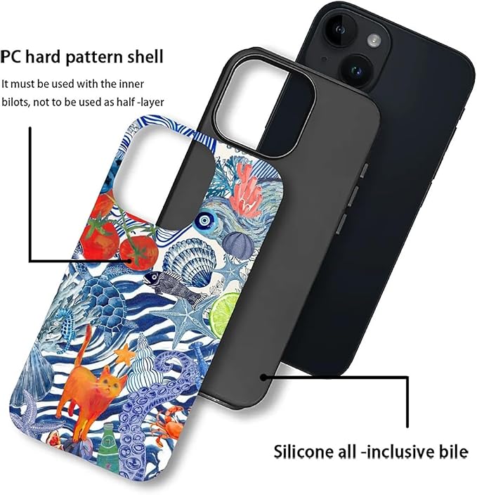 Case for iPhone 14 Plus,Leopard Cherry Shell Aesthetics for Woman Men Full Body Protective Cover Shockproof 2 in 1 Silicone + Hard PC Case for iPhone 14 Plus