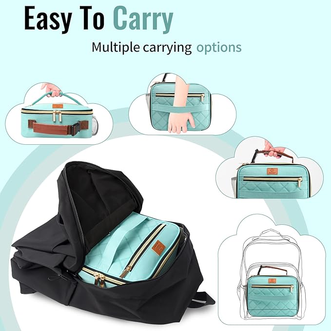Genteen Lunch Box for Men Women Adults Kids - Insulated LunchBox Reusable, Zip Closure & Buckle Handle, Portable Cooler for Work, School, Travel (Light Green)