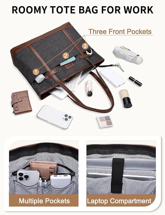 RAVUO Laptop Tote Bag for Women, Water Resistant 15.6 Inch Computer Handbag Purse Teacher Bag With Portable Small Pouch