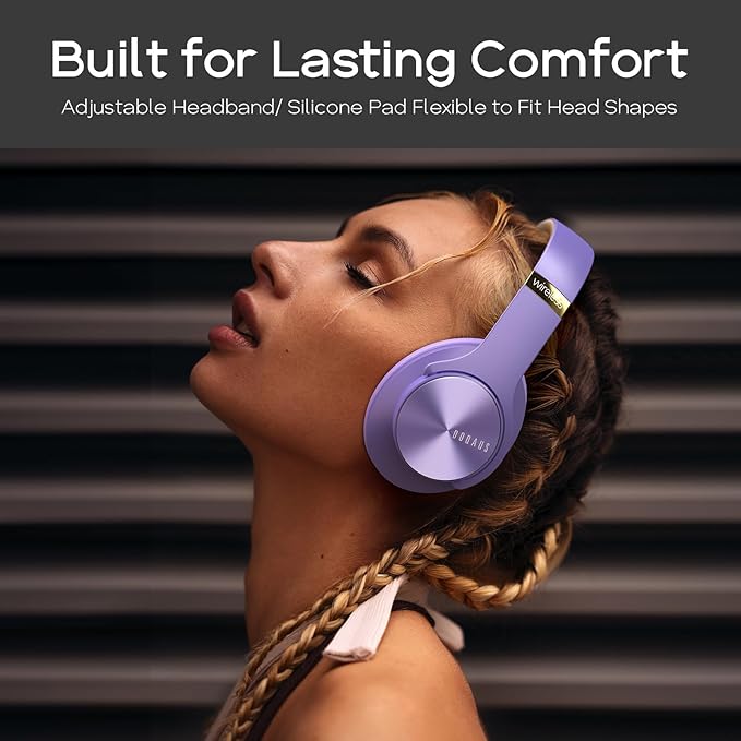 DOQAUS Bluetooth Headphones Over Ear, 90H Playtime Wireless, 3 EQ Modes, HiFi Audio & Deep Bass, ENC Noise Isolating Mic, Soft Earpads for Phone/PC