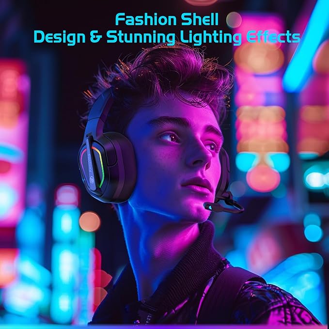 FC200 Wireless Gaming Headset for PS5, PS4-2.4GHz USB Foldable Headphones with Mic - 3D Stereo Bluetooth Headset with 50Hrs Battery Life, for Switch, PC, Mac, Mobile