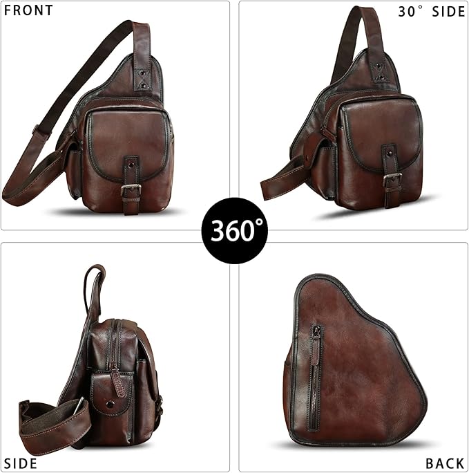 Genuine Leather Sling Bag for Men Women - Chest Crossbody Bag Vintage Sling Backpack Purses Hiking Sports Travel (Coffee)