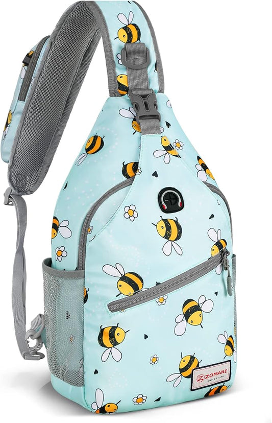 ZOMAKE Sling Bag,Small Crossbody Sling Backpack,Water Resistant Shoulder Daypack for Travel,Anti Thief Chest Bag for Hiking(Bee Blue)