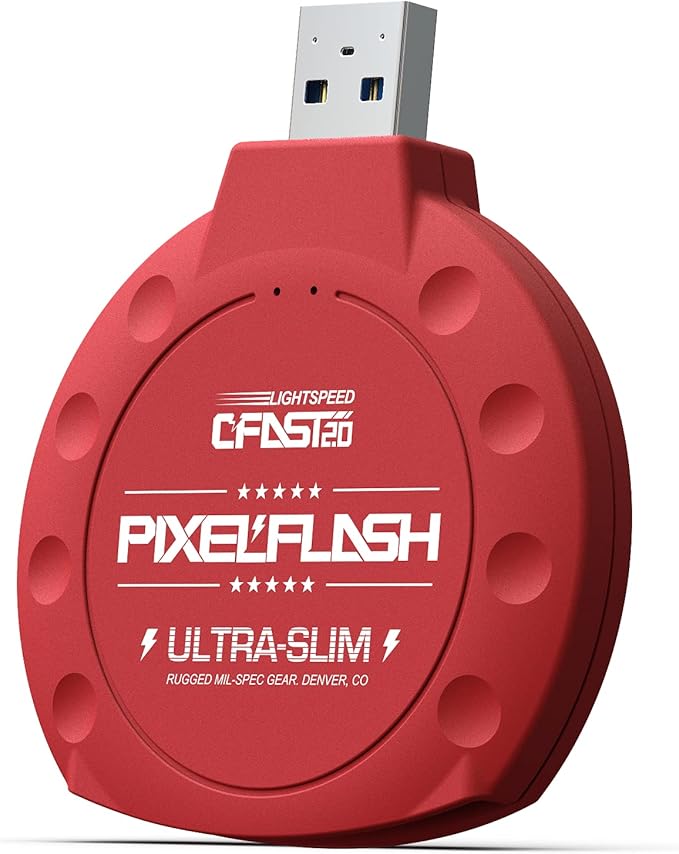 PixelFlash CFast 2.0 Card Reader (Red) - Memory Card Adapter with USB 3.0, 500Mb/s File Transfer, Ultra-Slim & Anti-Slip Rubber Shell, Compatible with Most Brands & OS