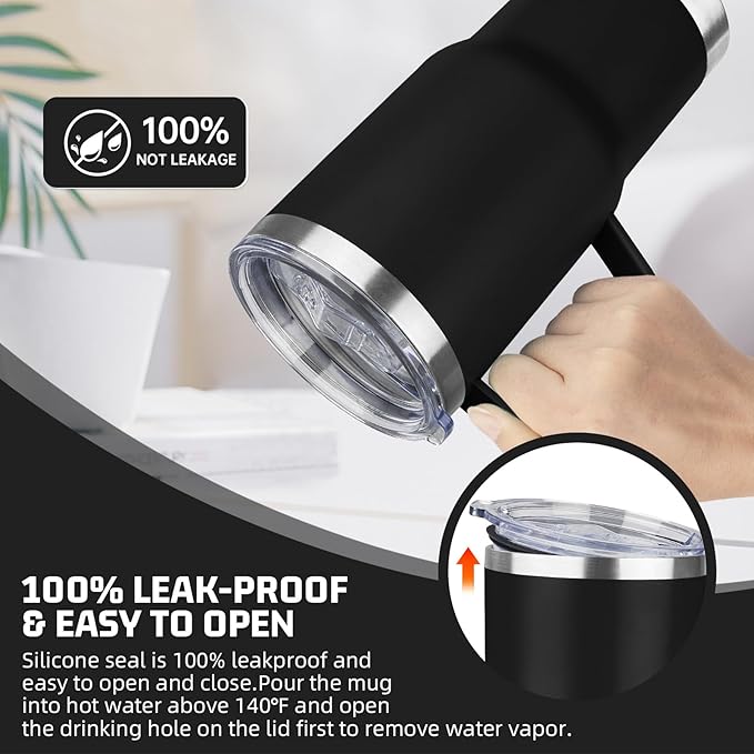20 oz Tumbler with Handle Stainless Steel Insulated Coffee Mug Tumbler with Lid and Straw Double Wall Vacuum Insulated Coffee Mug Leak Proof Travel Mug Tumbler for Hot and Cold Drink (Black,8pack)