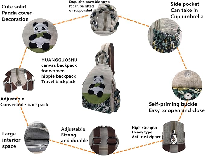 HUANGGUOSHU Women Cotton Woven Bohemian Hemp Boho Canvas Embroidery Multi Pocket Retro Cute Backpack Wallet Backpack（Lotus）