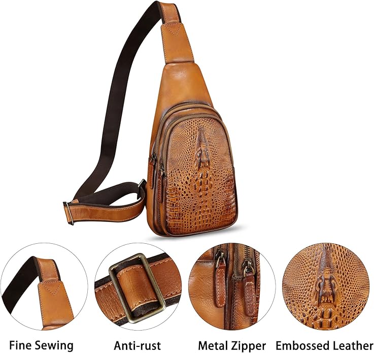 Genuine Leather Silng Bag for Women and Men Real Leather Sling Backpack Chest Purse Shoulder Crossbody Bag