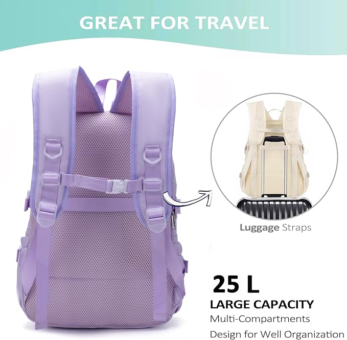 Kawaii Backpack for Teen Girls, Cute Aesthetic High Middle School College Bookbag with Accessories,Light Purple