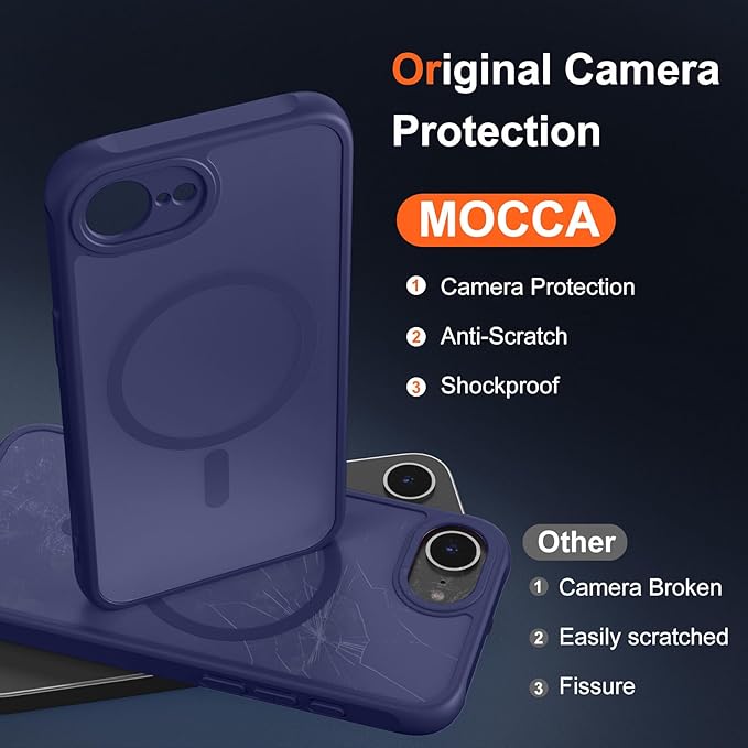 MOCCA Strong Magnetic for iPhone 16e Case [Compatible with Magsafe] [Full Camera Protection] Slim Translucent Matte Shockproof Cover for iPhone 16e Phone Case 6.1'',Deep Blue