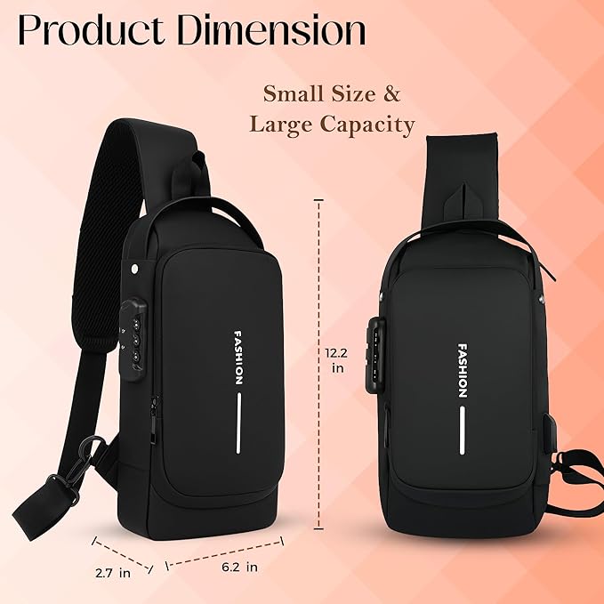 Unisex Anti-Theft Sling Bag with USB Port, Water-Resistant Crossbody Chest Backpack for Travel & Work