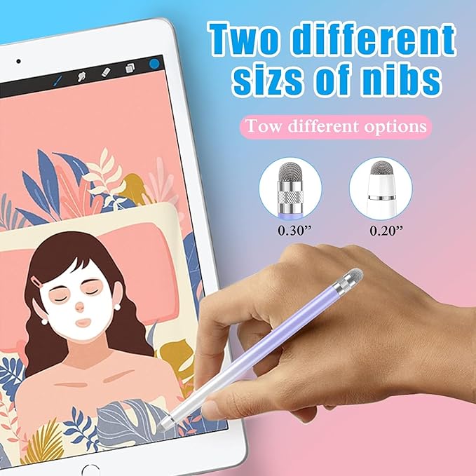 2PCS Stylus Pens for Touch Screens,Stylus Pen for iPhone/iPad/Tablet Android/Microsoft Surface,Compatible with Touch Screens(White Pink/White Purple)