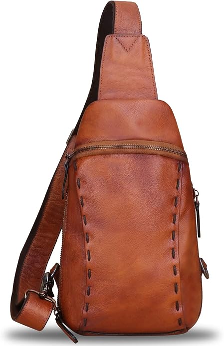 LRTO Genuine Leather Silng Bag for Women and Men Vintage Real Leather Sling Backpack Shoulder Crossbody Bag Chest Purse