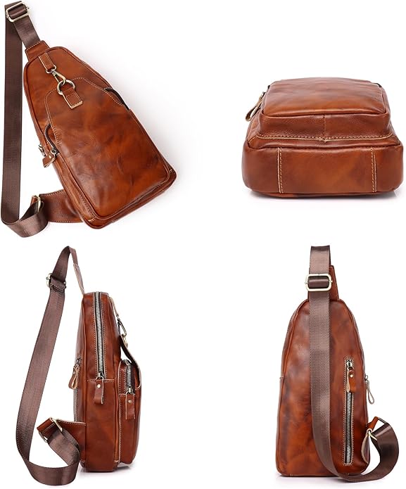 Genuine Leather Sling Bag for Men Women Backpack Chest Shoulder Satchel Crossbody Bags Casual Outdoor Daypack