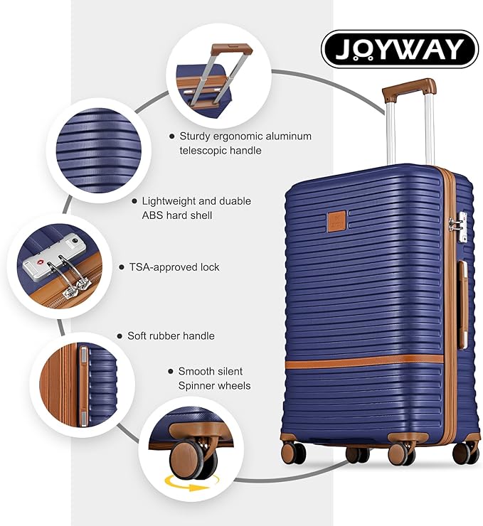 Joyway Luggage Set 3 Piece Suitcase Sets with Spinner Wheel,Hardside Expandable Travel Laggage with TSA Lock (13/20/24/28 Navy brown