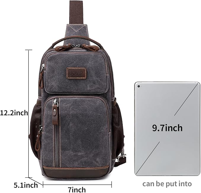 BOVIP Sling Bag for Men - Crossbody Chest Shoulder Bag Waterproof Waxed Canvas Sling Backpack Casual Daypack