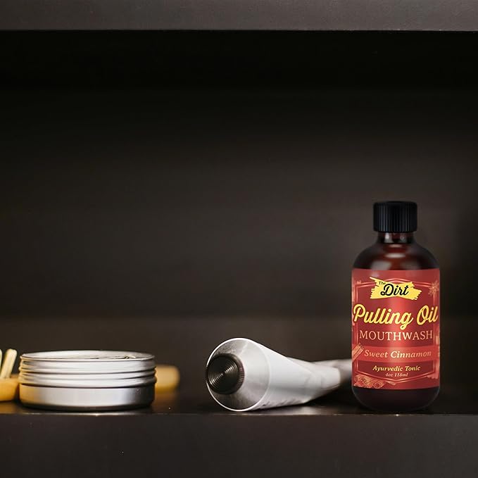 THE DIRT Oil Pulling Mouthwash - Gluten Free - Removes Plaque, Tartar, Bad Breath & Whitens Teeth (Sweet Cinnamon, 4 Ounce)