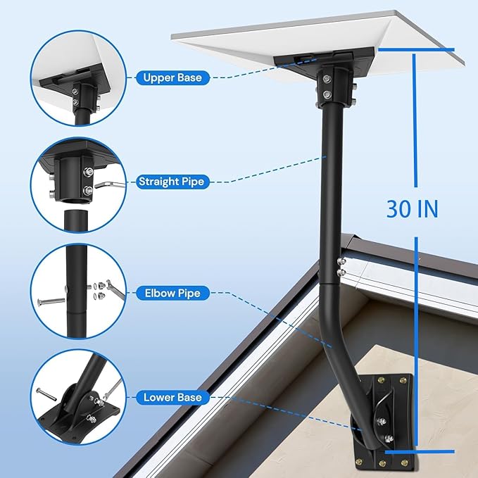 30 Inch Gen 3 Starlink Mount,Adjustable Wall/Roof Starlink Mounting Kit,Compatible with V3 Starlink Standard Dish,Aluminum Alloy, Corrosion Resistant Starlink Mount-Include Aluminum Gen 3 Pipe Adapter