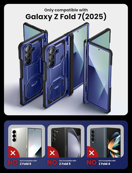 i-Blason Armorbox for Samsung Galaxy Z Fold 7 Case with Stand [Tempered Glass Screen Protector] [Hinge Protection] Full-Body Heavy Duty Rugged Shockproof Protective Case for Z Fold 7 (Blue)