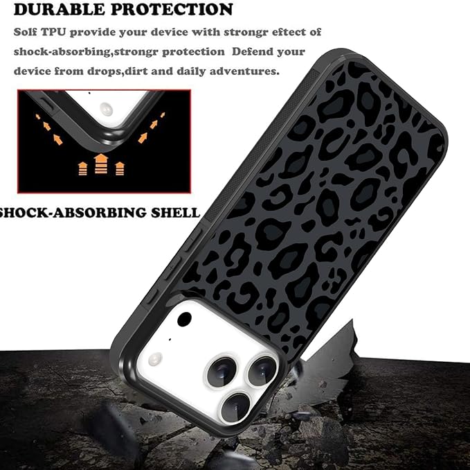 KANGHAR Case Compatible with iPhone 17 Pro Max,Black Leopard Design,Tire Texture Non-Slip +Shockproof Rugged TPU Protective Case for iPhone 17 Pro Max 6.9 Inch