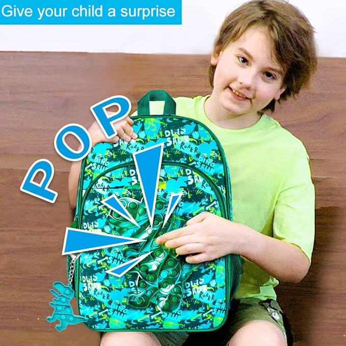 CCJPX 3PCS Dinosaur Backpack for Boys, 16 Inch Kids Preschool School Bookbags, Cool Elementary Kindergarten Backpacks and Lunch Box