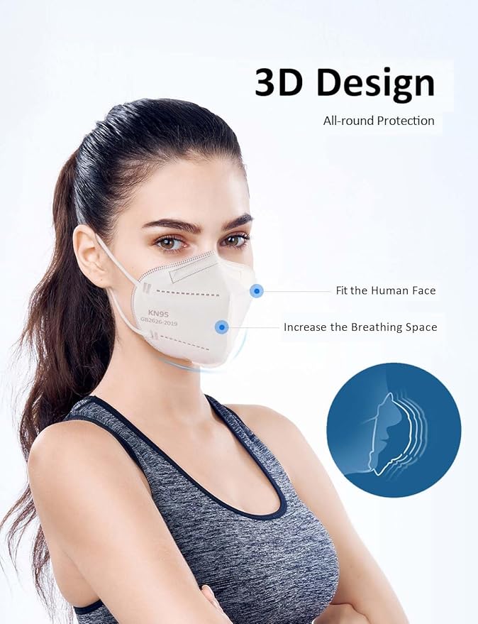 HALIDODO 50 Packs KN95 Face Mask 5-Ply Filter Safety Mask (50PCS-White Color)