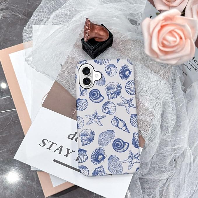 DAIZAG Case Compatible with for iPhone 16 Plus,Cute Blue Seashell Phone Case for iPhone 16 Plus for Girl Women Boy Men