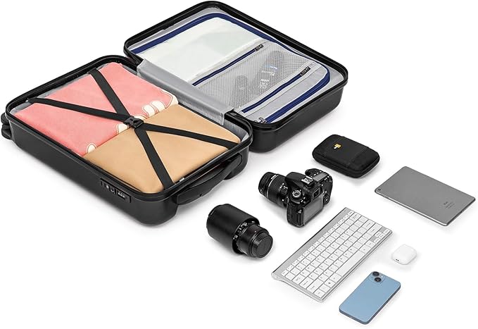 KYME Suitcase Hardshell With Double Spinner Wheels, PC+ABS TSA Lock Travel Luggage (Black, 20" Carry On)