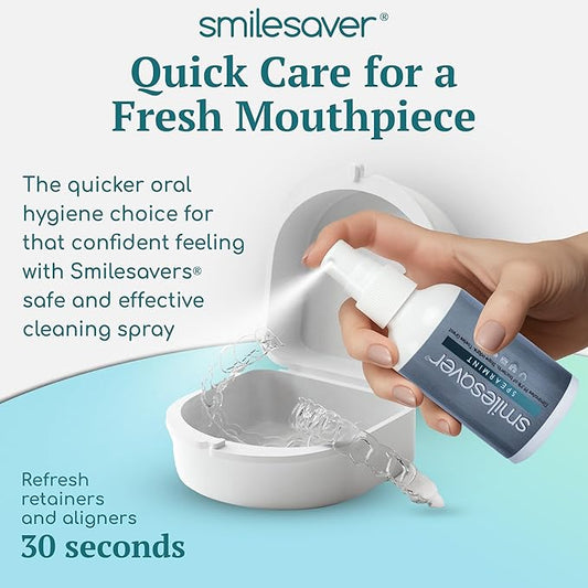 Smilesaver Retainer Cleaner - A Clean Label, Healthy Choice, 30 Sec Spray Cleaner for Retainers, Invisalign, & Dentures. Minty Taste. Portable, Convenient, No Rinsing. Protects Oral Health. (2oz)