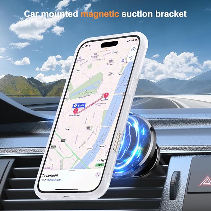 Compatible with iPhone 16 Plus Case with Invisible Magnetic O-Ring Stand Military-Grade Phone Case for iPhone 16 Plus 6.7" [Compatible with Mag-Safe][Great Grip Feeling],Translucent