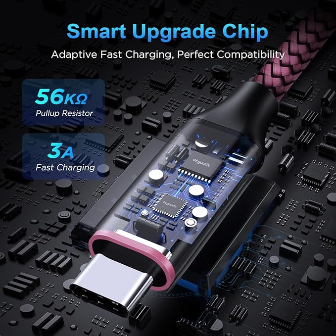 etguuds USB to USB C Cable 1ft, 2-Pack USB A to Type C Charger Cord Fast Charging for Samsung Galaxy A15 A25 A35 A55 A54, S24 S23 S22 S21 S20 S10 S10E, Note 20 10, Moto G, for iPhone 16 15, Pink