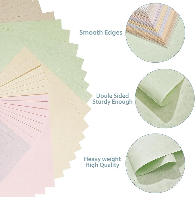Parchment Paper - 8.5” x 11” Letter Size Parchment Card Stock 65lb Heavyweight Paper Thick Vintage Paper PAP04 (8.5x11inch/70Sheets, 10 Mixed Colors) PAP04MX