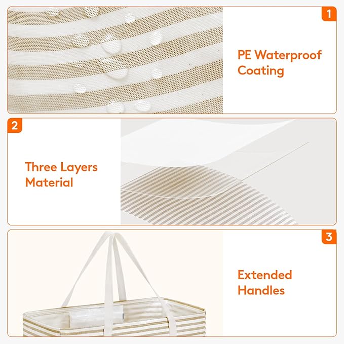 Lifewit Extra Large Tote Bag, Reusable Grocery Bags with Metal Wire Frame and Handles, Standing Utility Foldable Shopping Bags for Storage, Picnics, Beach, Pool, Laundry, Car, Camping, 1 Pack, Beige