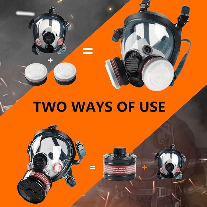 HANUU Gas Mask, Gas Masks Survival Nuclear and Chemical with 40mm Activated Carbon Filter, Tactical Full Face Respirator Mask for Gases, Dust, Vapors, Chemicals, Paint, Spray