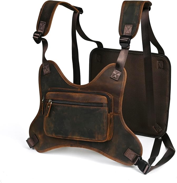 Thick Crazy horse Leather Triangle Crossbody Sling Chest Bag Travel One Shoulder Bag Daypack For Men Male 3028