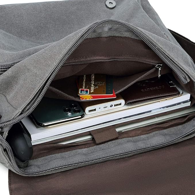 Messenger Bag for Men Retro, Canvas Satchel casual Briefcases Laptop Bag fit 13.3 15.6 Inch