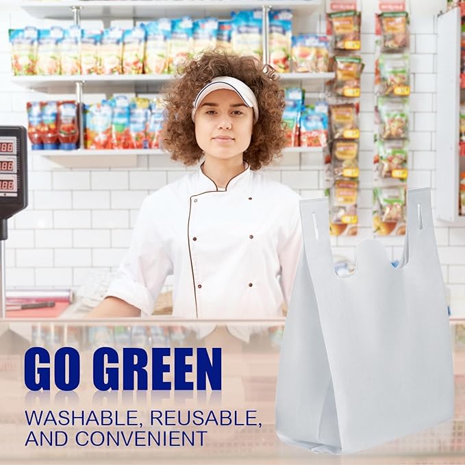 Windyun Large Grocery T-shirt Bags Bulk Reusable Non Woven Shopping Bag Foldable Gift Tote with Handle, 21x11x6 Inch